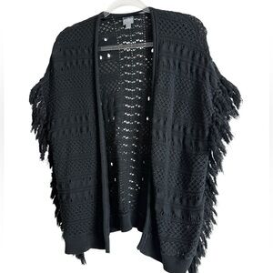 NY & Company Black Crochet Style Fringe Side Sleeveless Cardigan Size XS